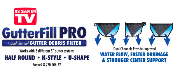 GutterFill®  PRO -  "Dual Drainage Channels" Simply Better! Dual Channels Provide Improved Water Flow, Faster Drainage & Stronger Center Support!  